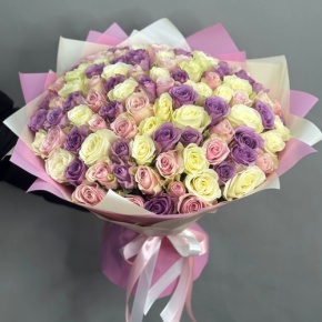 Букет из 101 розы пастельный микс (40 см) в Пушкино