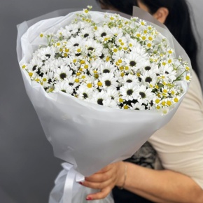 Букет "Понарошку" из хризантем сантини и ромашек в Пушкино
