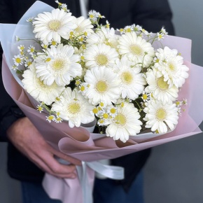 Нежный букет из гербер и ромашек в Пушкино