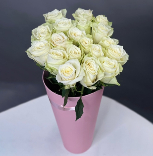 19 белых роз Кения в конусе в Пушкино